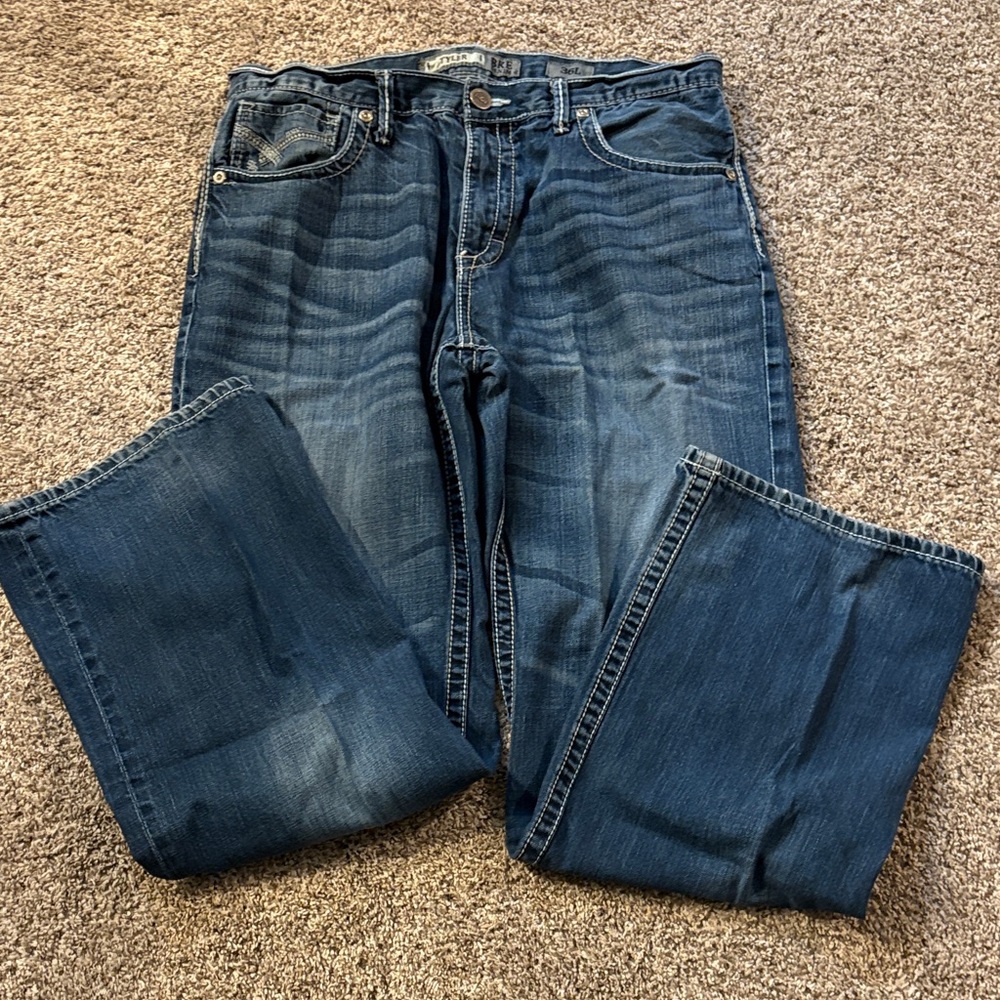 BKE Men's Bootcut Relaxed Jeans in Dark Blue